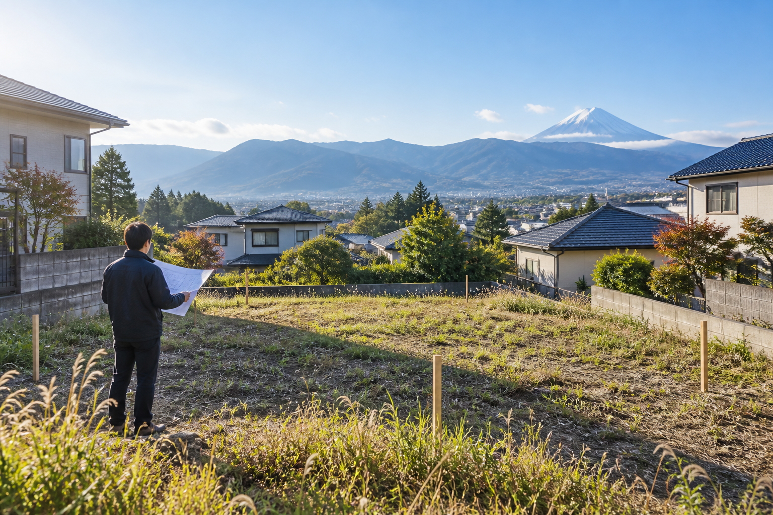 日当たりと風を確認する山梨の住宅用地