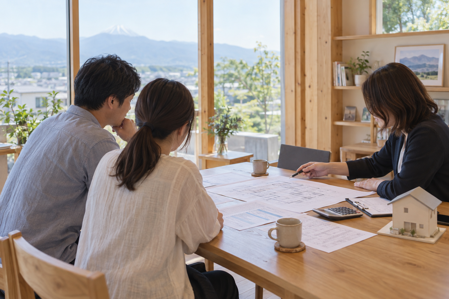 木の相談室で住まいの予算について話し合うご夫婦